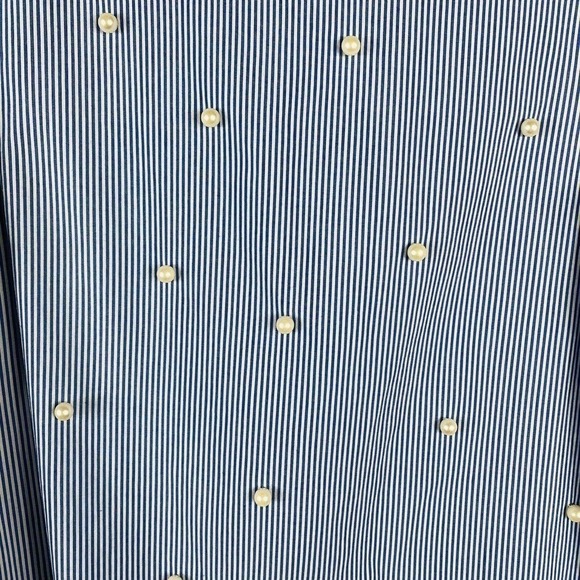 Valerie Stevens Size Small Striped Bell Sleeve Pearl Detail Blouse Top Blue - Picture 4 of 6